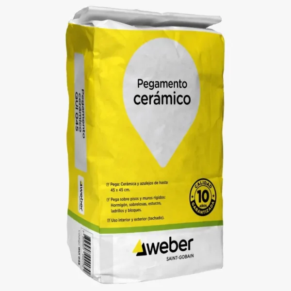 Saco de Adhesivo Cerámico Superior Weber de 25 kg, adhesivo cementicio para instalación de cerámicas y azulejos en pisos y muros interiores