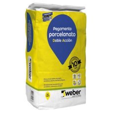 Saco de pegamento Porcelanato Doble Acción Weber de 25 kg, adhesivo cementicio para instalación de porcelanatos y cerámicas en pisos y muros interiores y exteriores